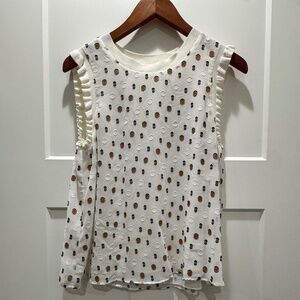 Current Air Tank Black, Brown and White Dot Ruffle Sleeve